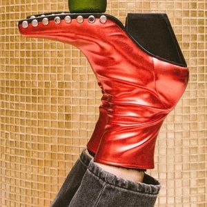 Jeffrey Campbell Red Metallic Heeled Boots - 8/8.5